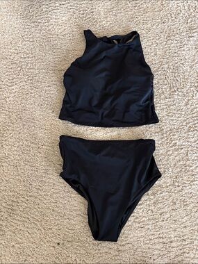 NWT Black High-Waist Two-Piece Swim Set by Lands End